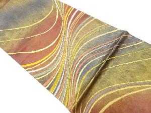 高島織物製　青銅箔曲線模様織出し袋帯